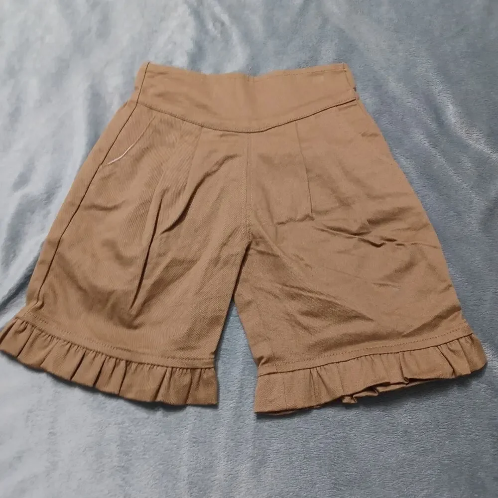 Ruffle Shorts Baby Girls Brown 12 Months Pockets Comfort Stretch Pull On Bottoms